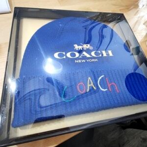 Coach Blue Merino Wool Beanie Hat